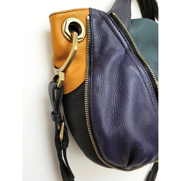 Purple Green COLORBLOCK Leather ORYANY Y2K Satchel Brass Zipper Jumbo Purse - Picture 7 of 10